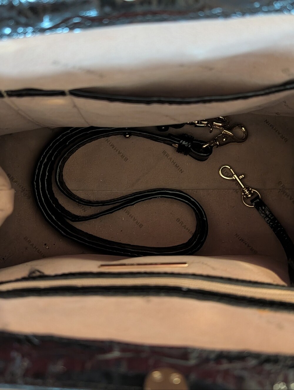 Brahmin Black Patent Layla Melbourne Croc-Embossed Top-Handle Bag - Picture 3 of 4